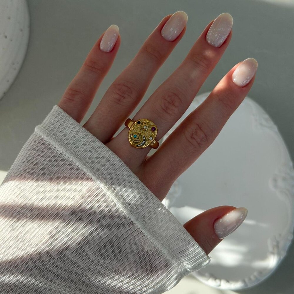 Sku0524 Retro Gold Gem Stone Women Moon/Star Shape Ring Stainless steel+gift box - Picture 3 of 5